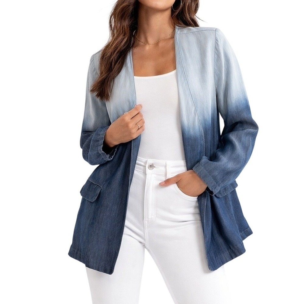 Very J 100% Tencel Ombre Open Front Blazer Jacket |‎ NWT Lightweight Drape Layer